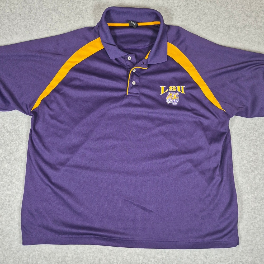 Starter LSU Tigers Polo Shirt Mens 2XL Purple Gold Short Sleeve Mesh Embroidered